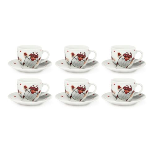 Set 6 tazzine con piattino, natalizie, porcellana, 90 ml