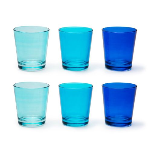 Bicchieri acqua, 6 pezzi, tonalità azzurro e blu, conica