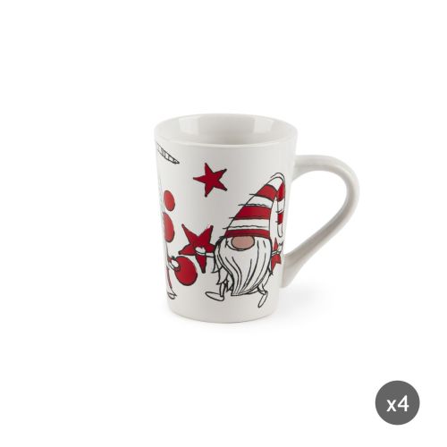 Tazze tipo mug, 4 pezzi, gnomo, natalizie