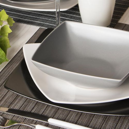 Servizio piatti, 18 pezzi, stile nordico, bianco/nero/grigio