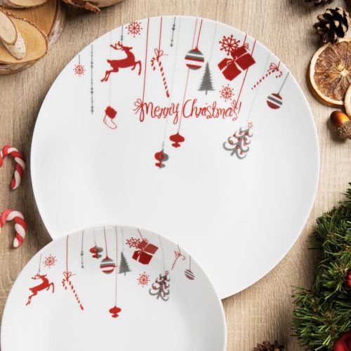 Servizio piatti, 18 pezzi, stile natalizio, in porcellana